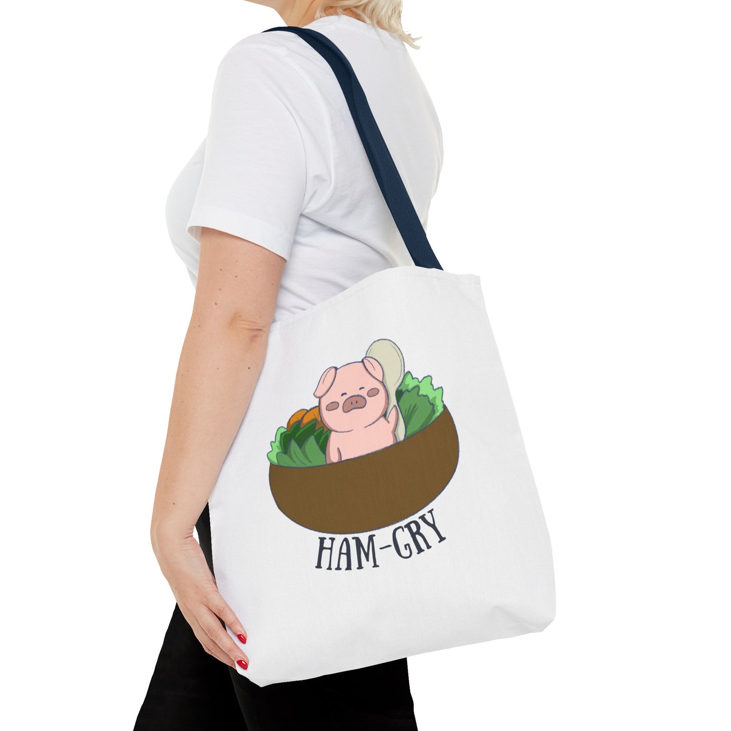 Ham-Gry Pig Pun Hand-Drawn Cartoon Tote Bag