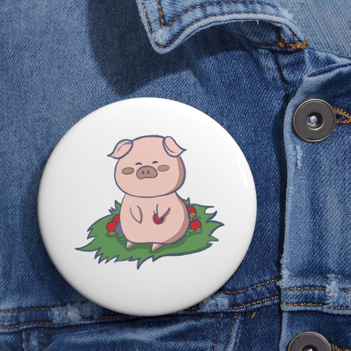Pigasso Pig on Leaf Hand-Drawn Cartoon Pin