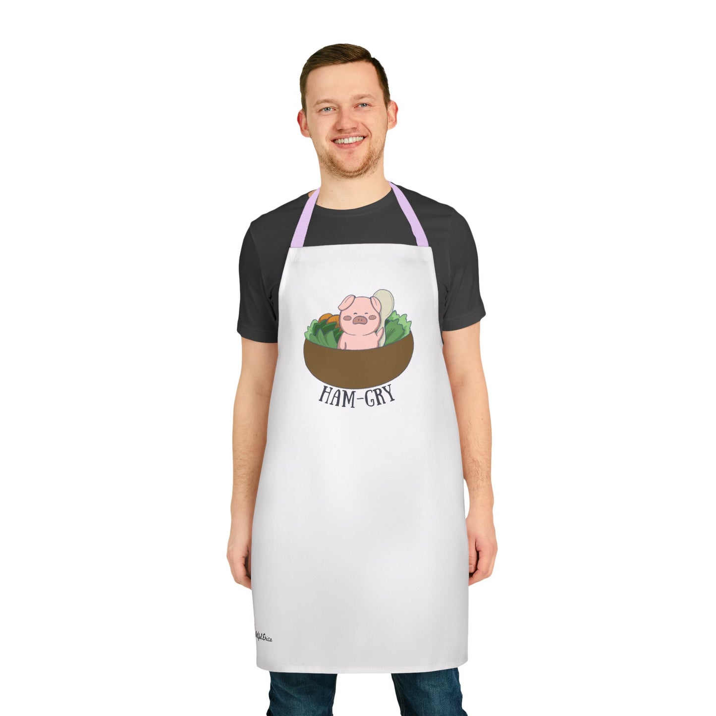 Ham-Gry Pig Pun Hand-Drawn Cartoon Apron