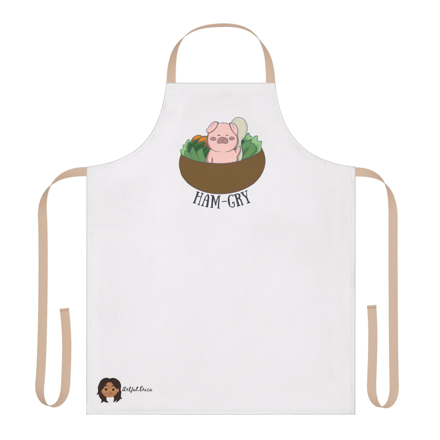 Ham-Gry Pig Pun Hand-Drawn Cartoon Apron