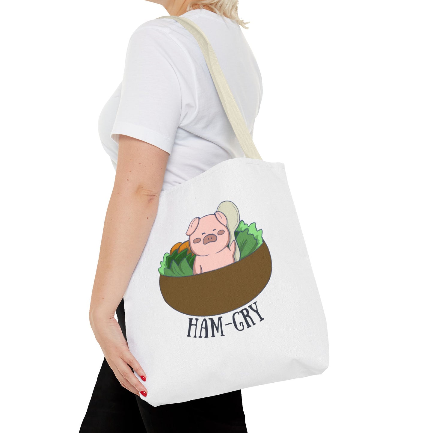 Ham-Gry Pig Pun Hand-Drawn Cartoon Tote Bag