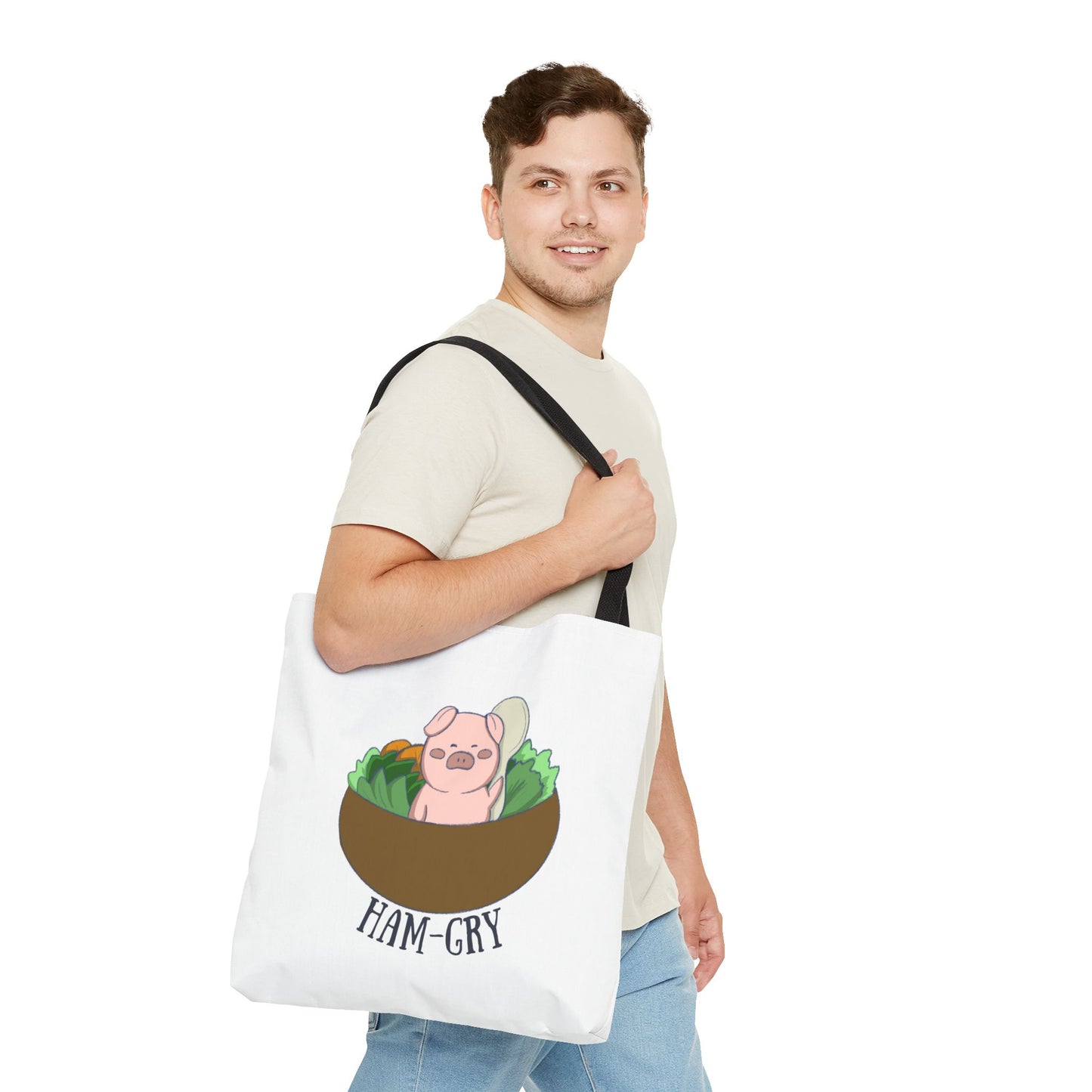 Ham-Gry Pig Pun Hand-Drawn Cartoon Tote Bag