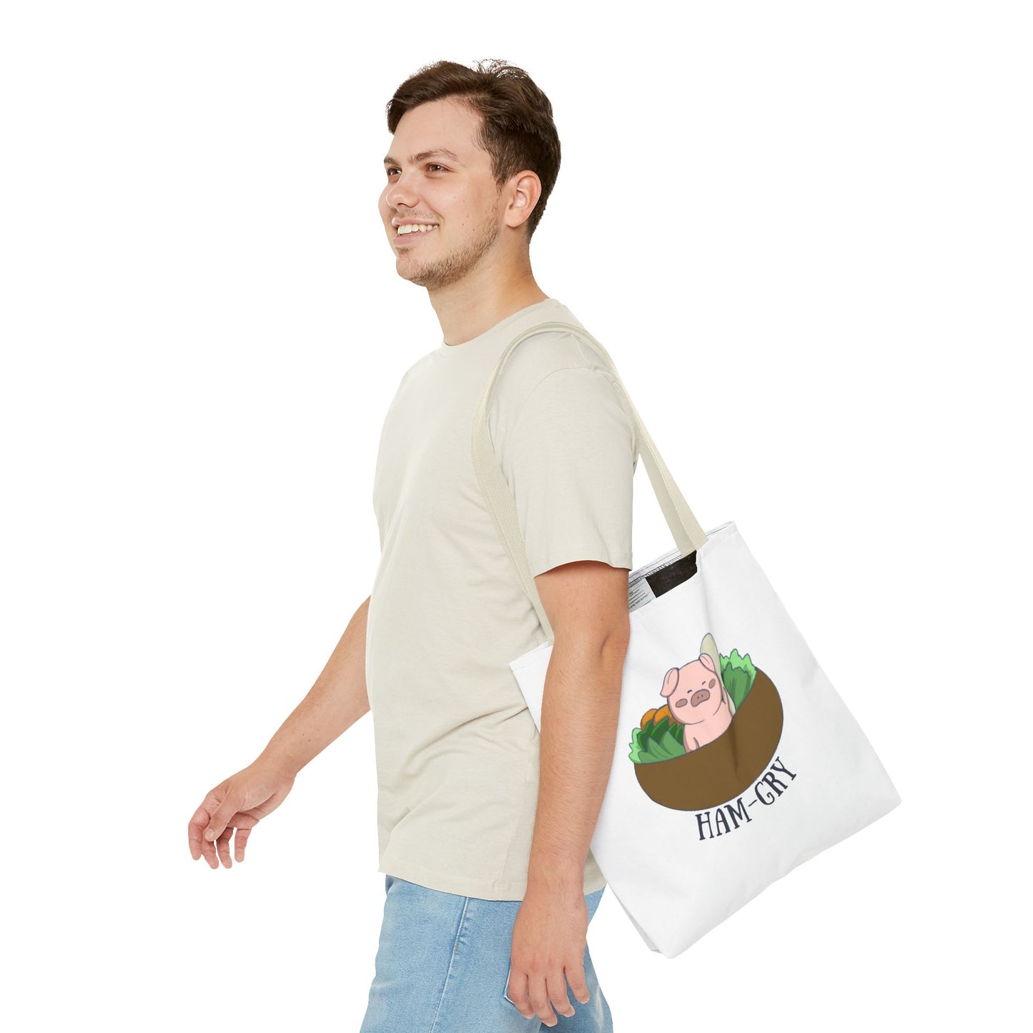 Ham-Gry Pig Pun Hand-Drawn Cartoon Tote Bag