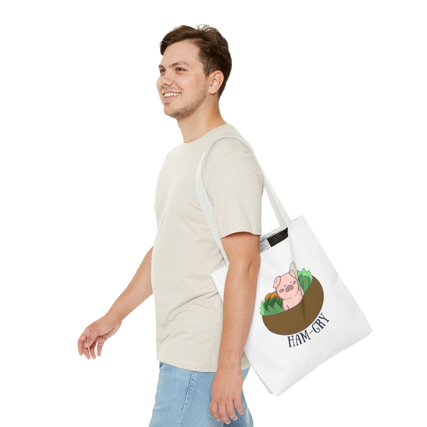 Ham-Gry Pig Pun Hand-Drawn Cartoon Tote Bag