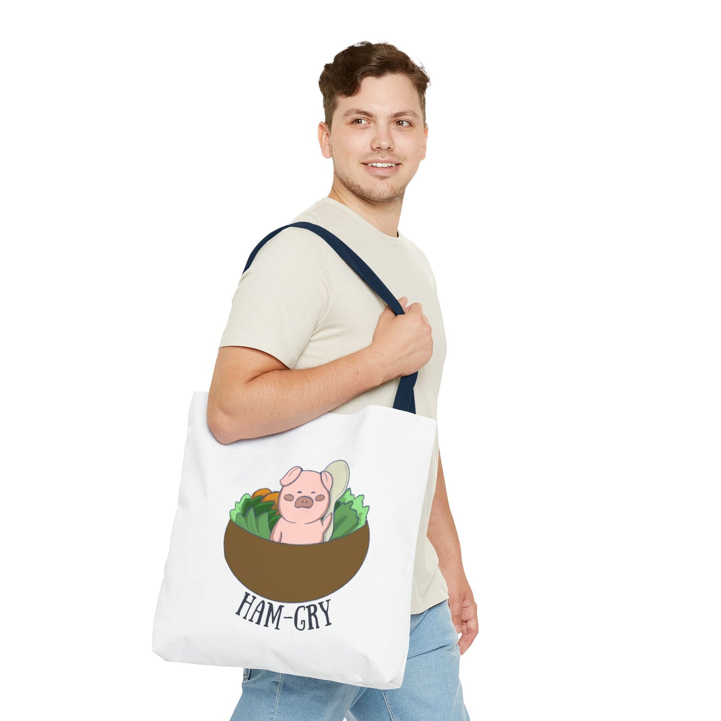Ham-Gry Pig Pun Hand-Drawn Cartoon Tote Bag