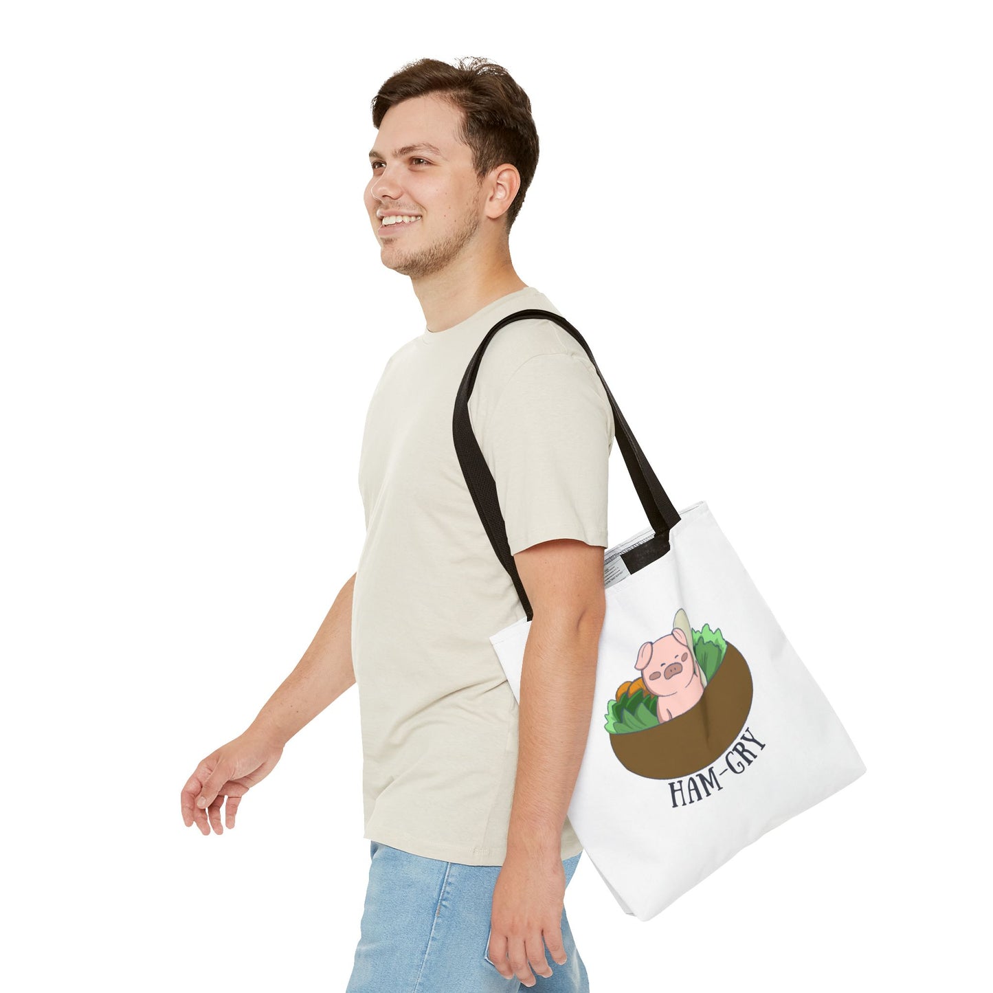 Ham-Gry Pig Pun Hand-Drawn Cartoon Tote Bag