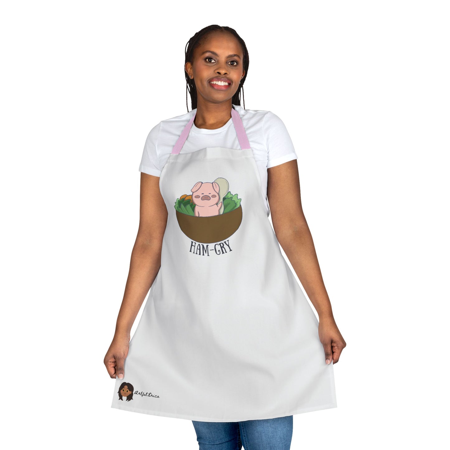 Ham-Gry Pig Pun Hand-Drawn Cartoon Apron