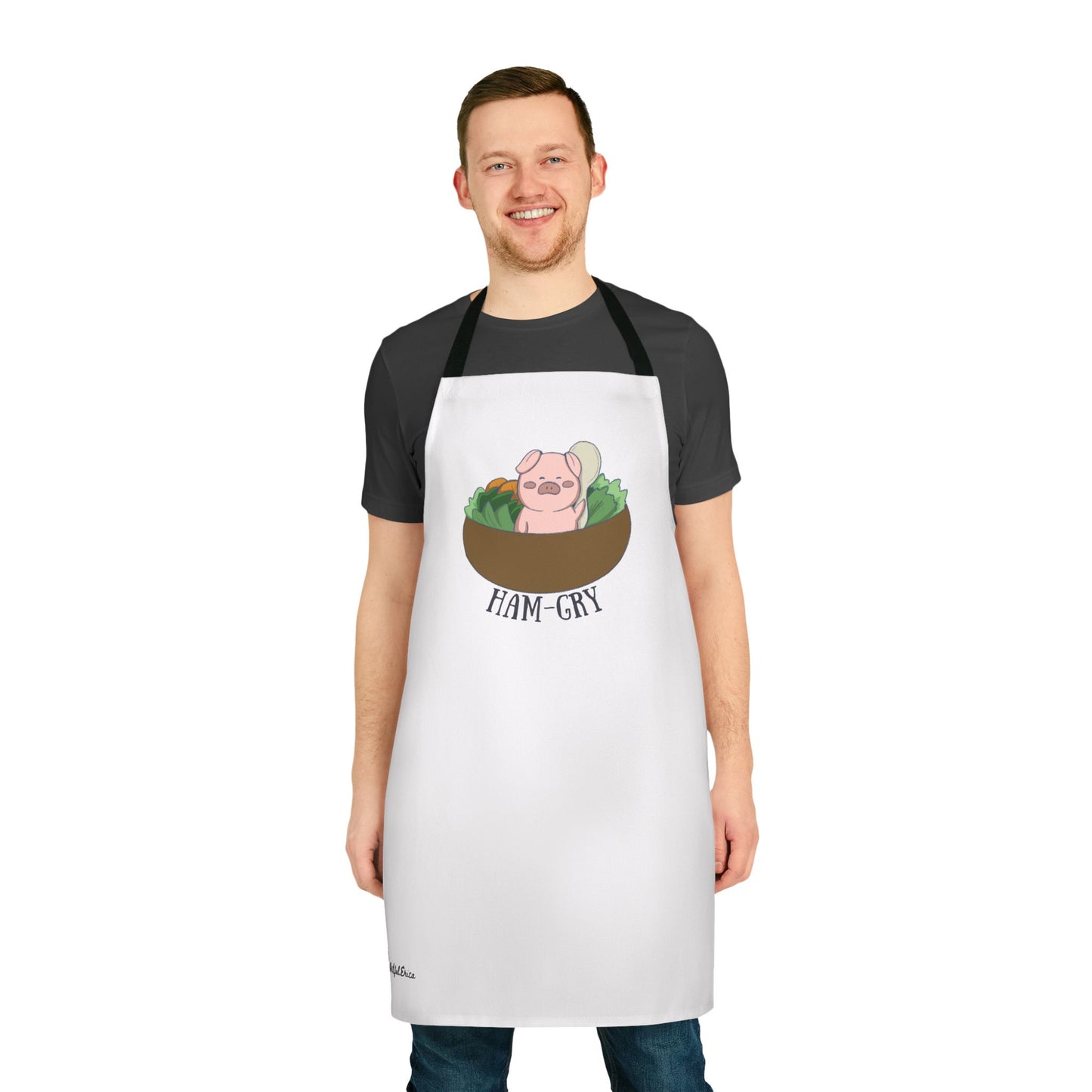 Ham-Gry Pig Pun Hand-Drawn Cartoon Apron