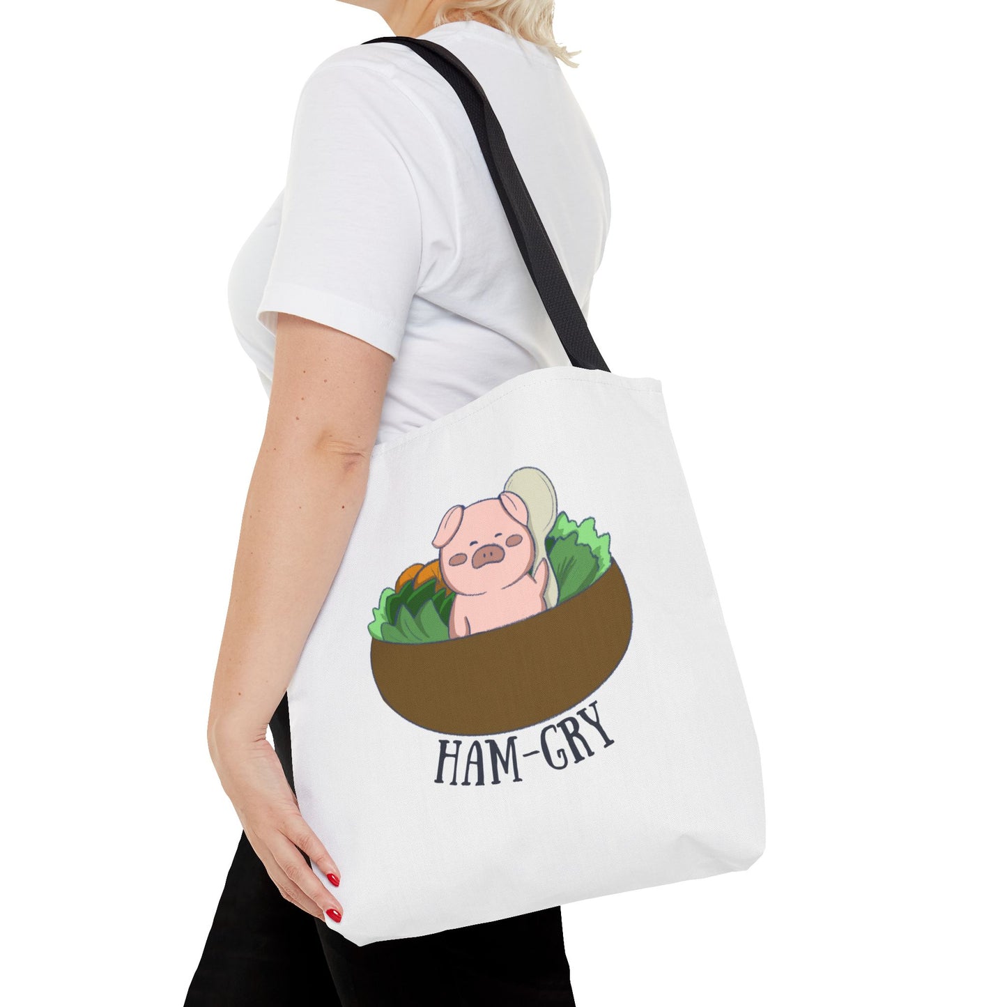 Ham-Gry Pig Pun Hand-Drawn Cartoon Tote Bag