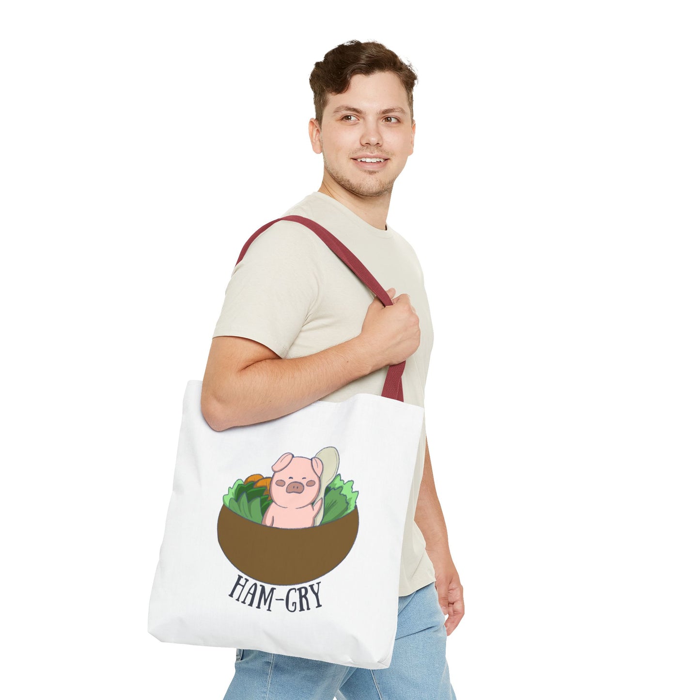 Ham-Gry Pig Pun Hand-Drawn Cartoon Tote Bag
