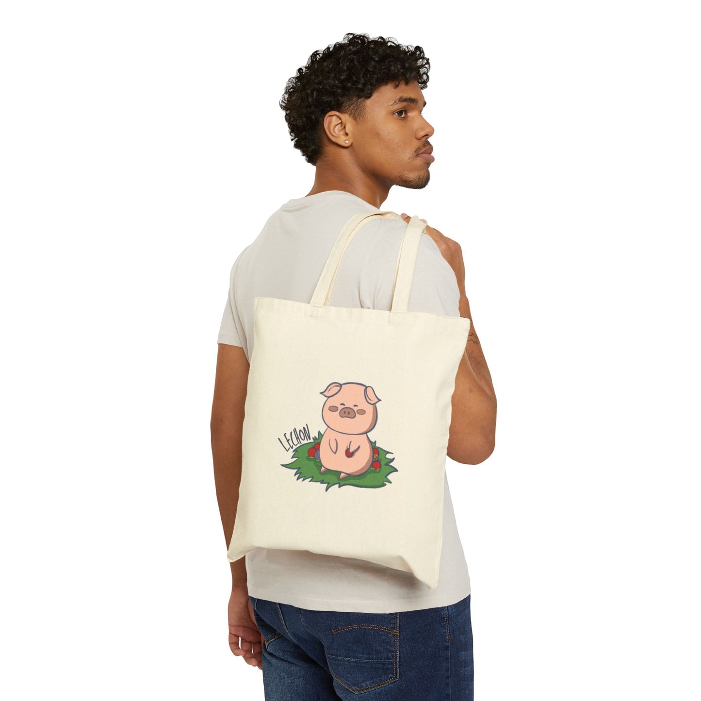 Lechon Pig Pun Hand-Drawn Cartoon Canvas Tote Bag
