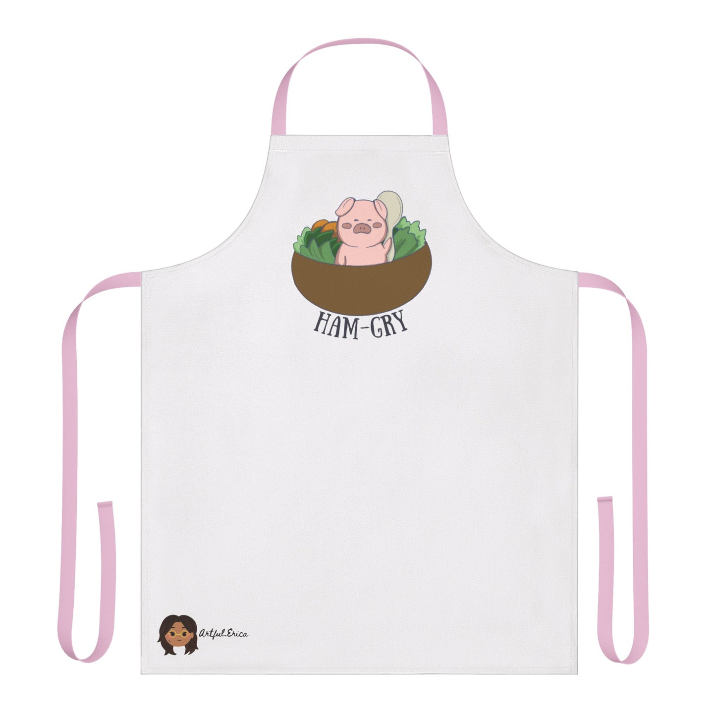 Ham-Gry Pig Pun Hand-Drawn Cartoon Apron
