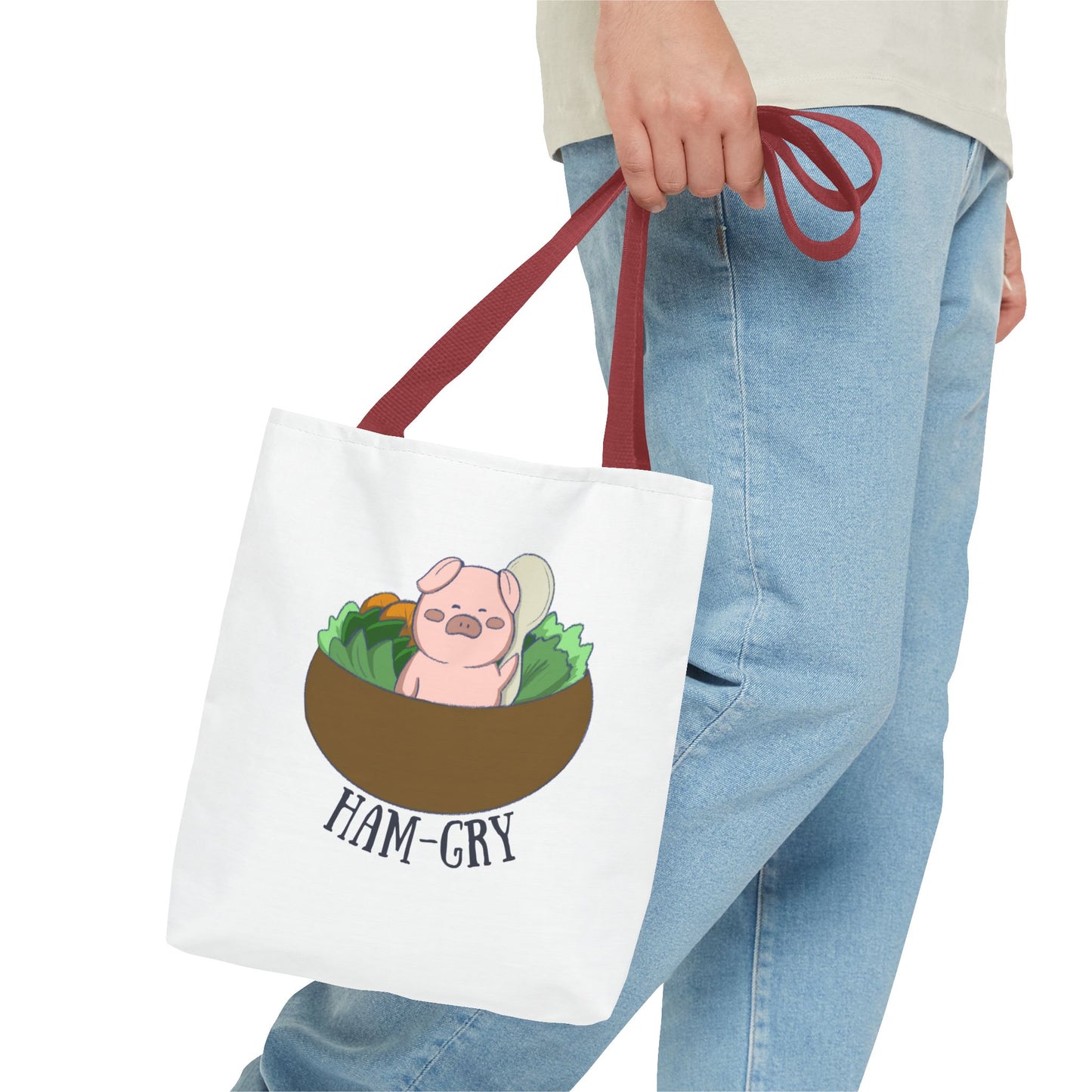 Ham-Gry Pig Pun Hand-Drawn Cartoon Tote Bag