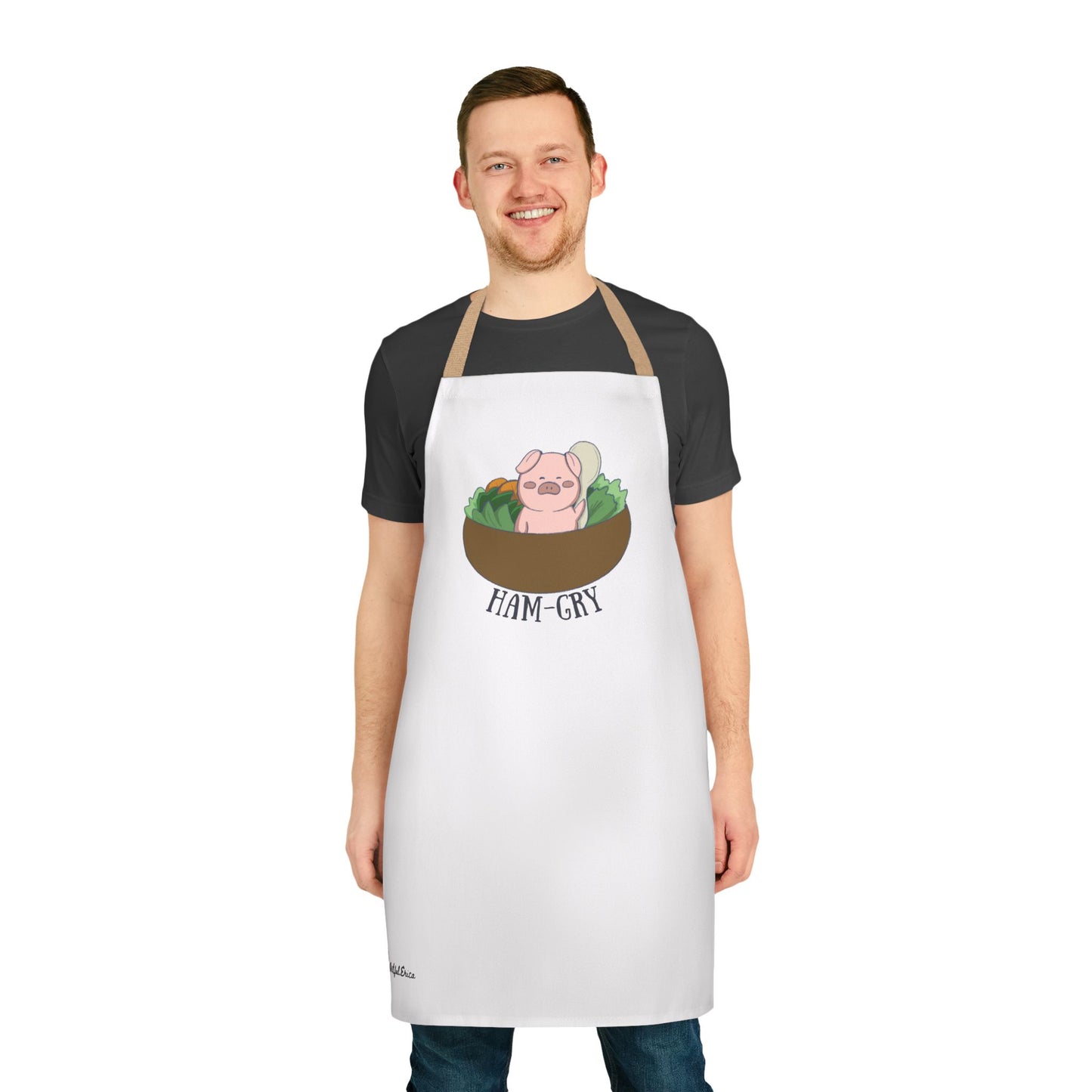 Ham-Gry Pig Pun Hand-Drawn Cartoon Apron