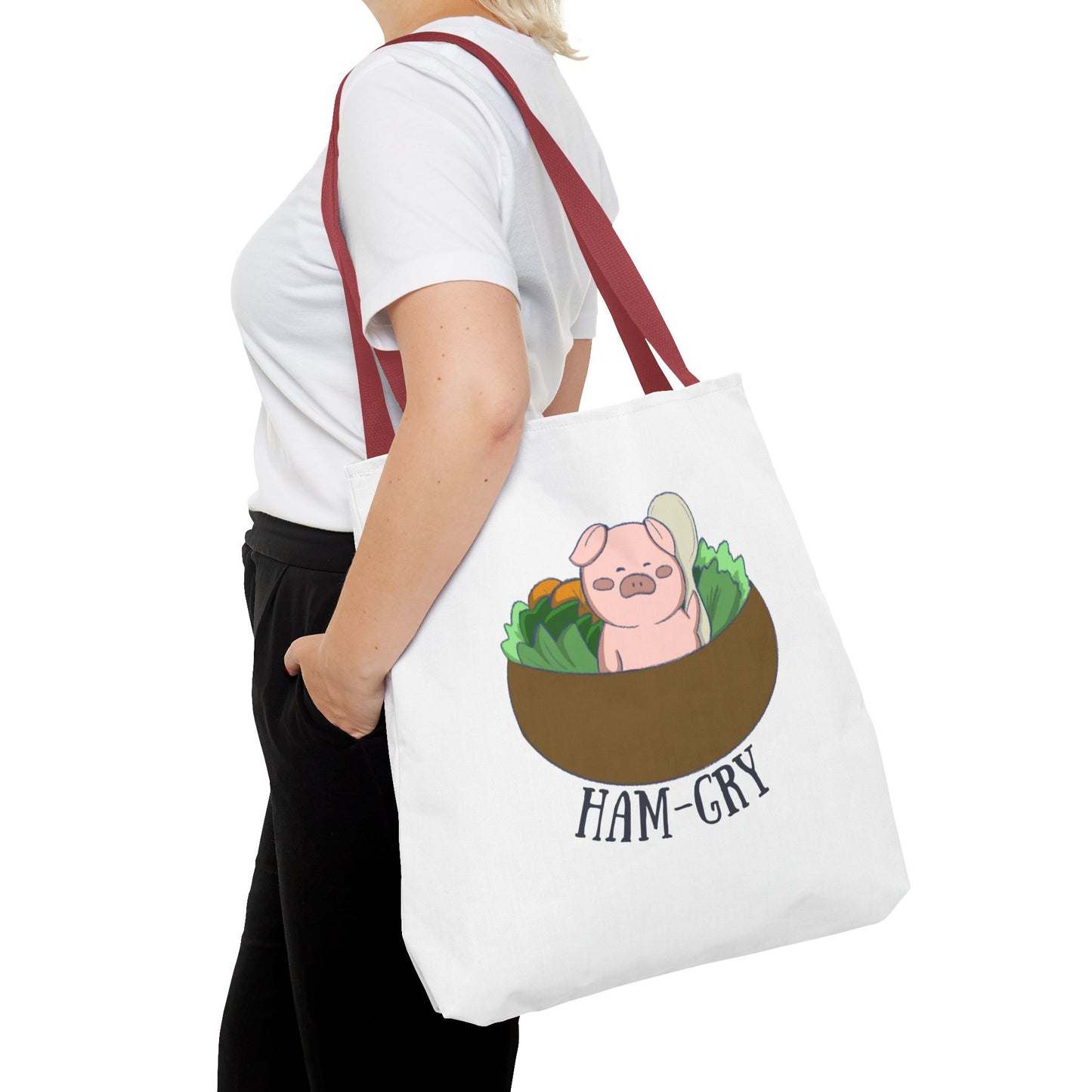 Ham-Gry Pig Pun Hand-Drawn Cartoon Tote Bag