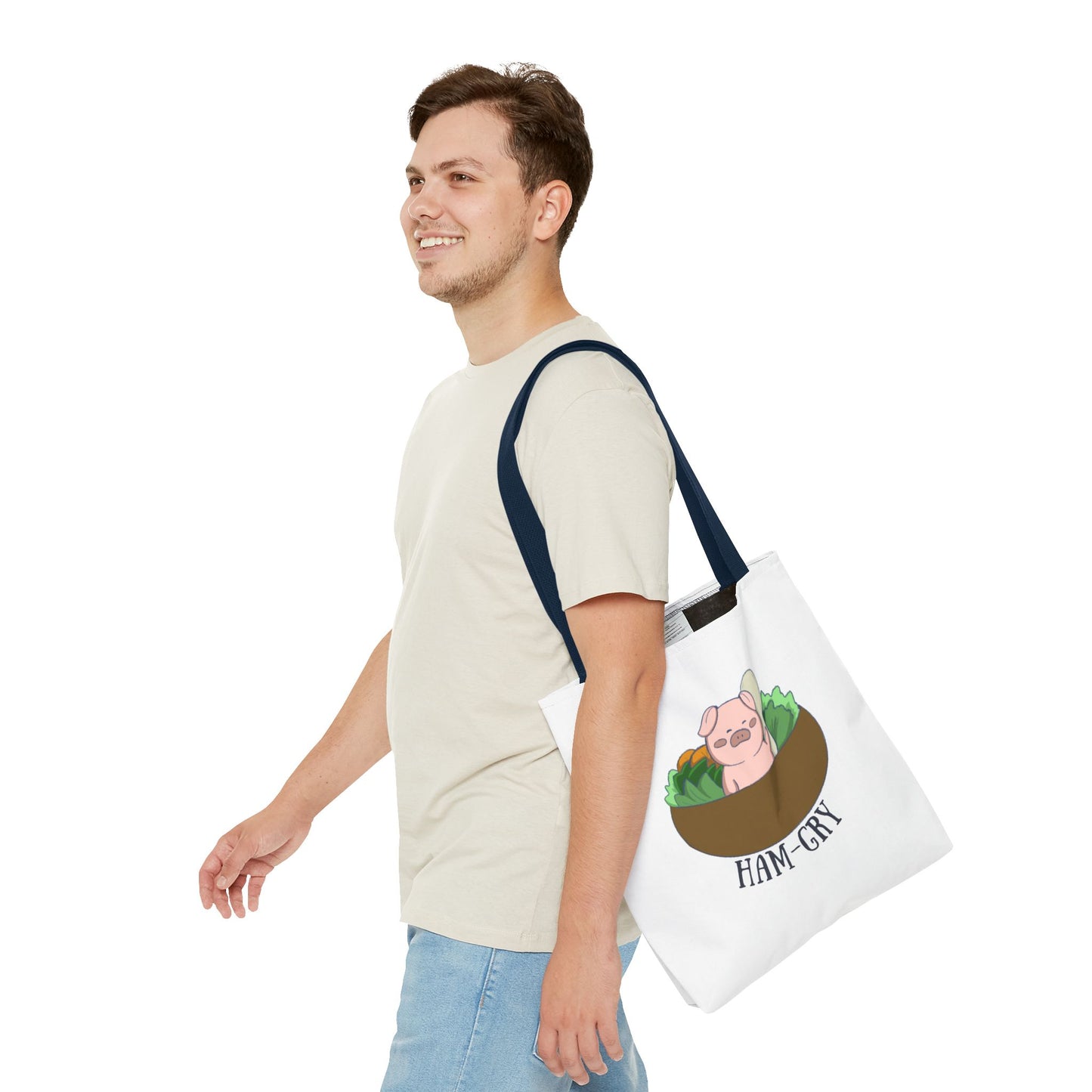 Ham-Gry Pig Pun Hand-Drawn Cartoon Tote Bag