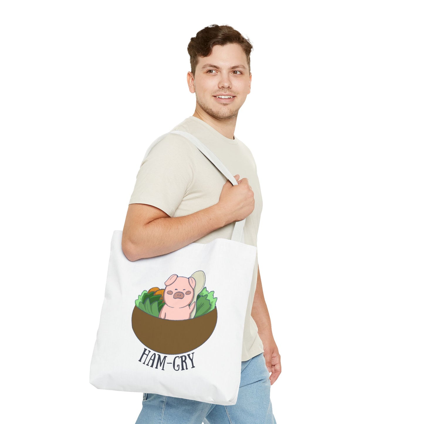 Ham-Gry Pig Pun Hand-Drawn Cartoon Tote Bag