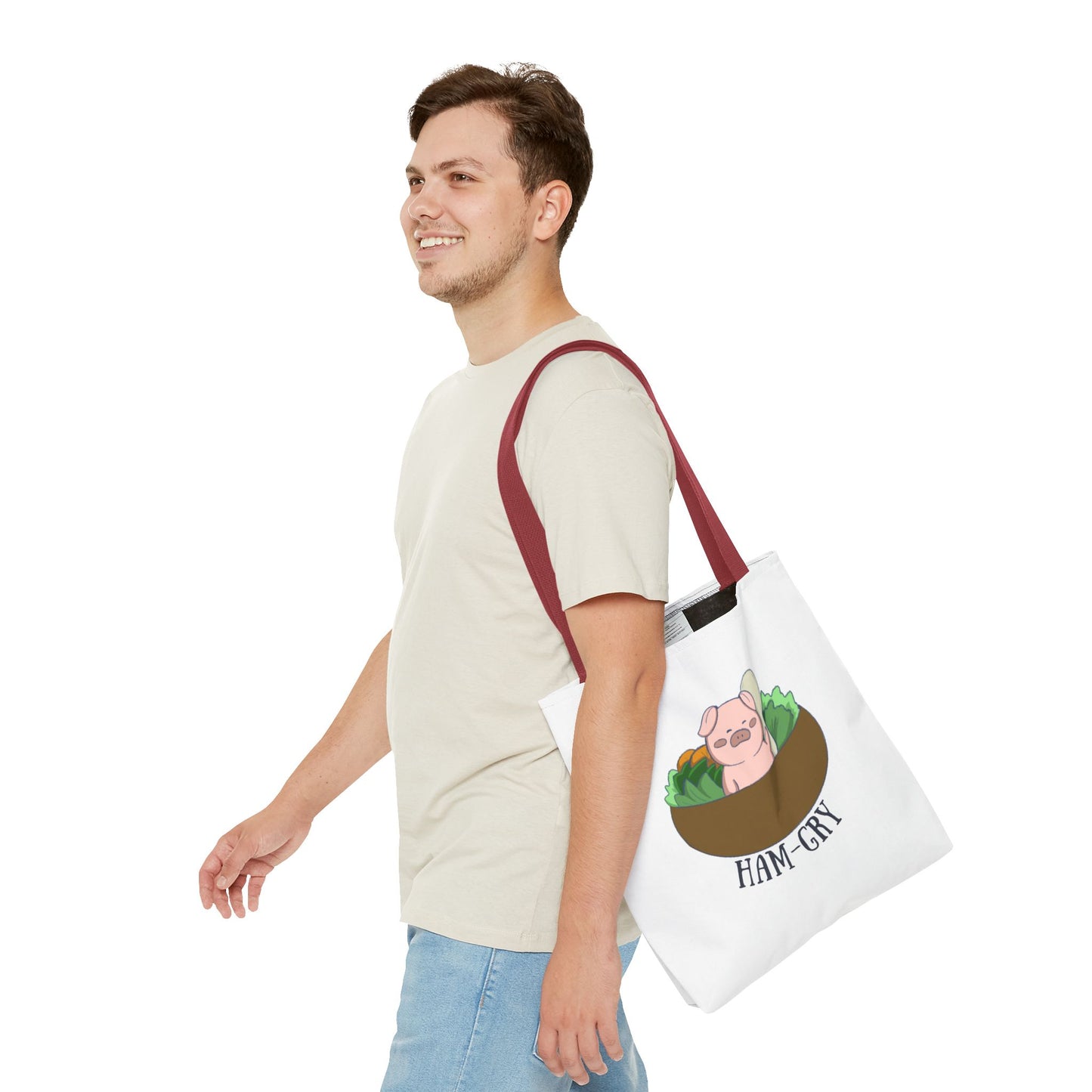 Ham-Gry Pig Pun Hand-Drawn Cartoon Tote Bag