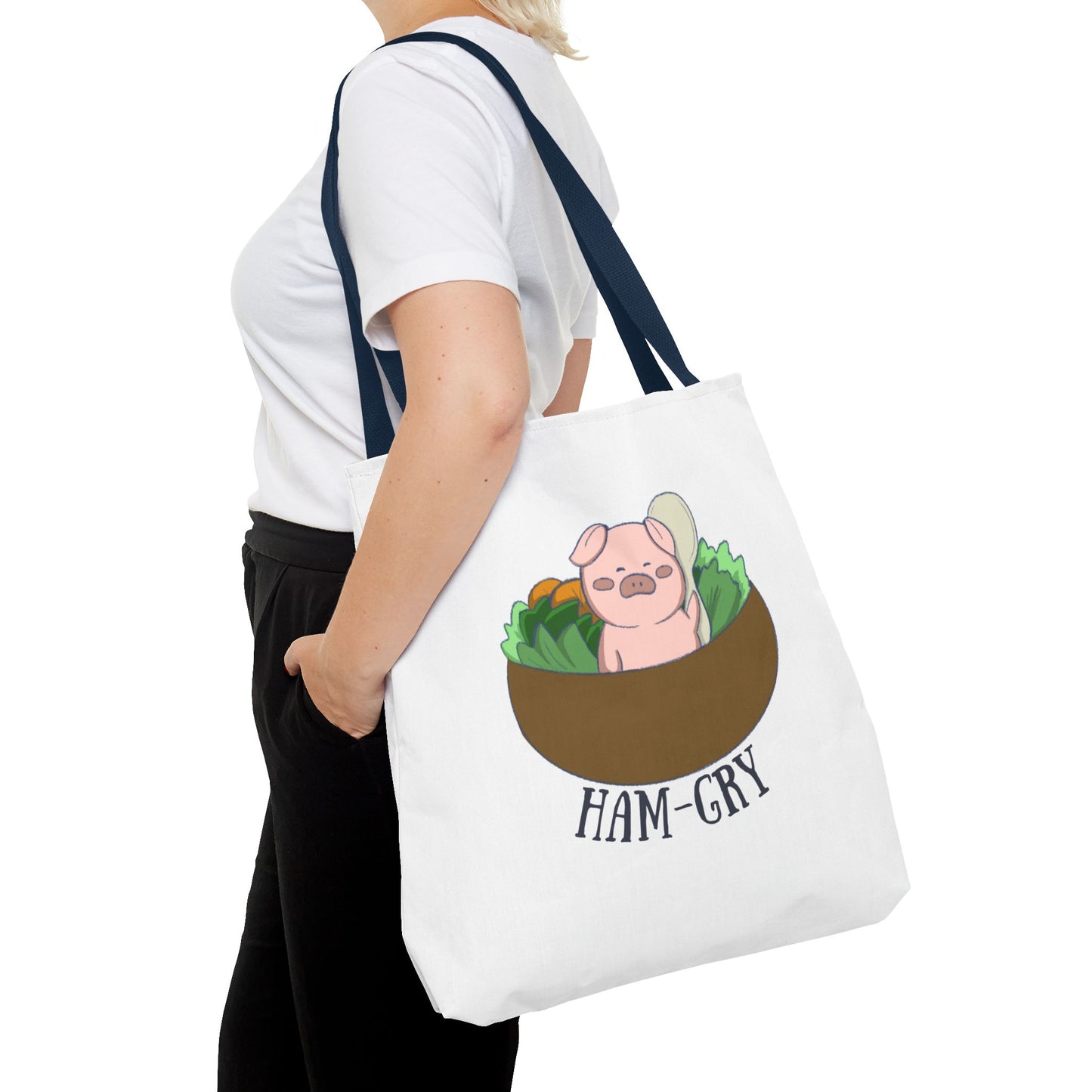 Ham-Gry Pig Pun Hand-Drawn Cartoon Tote Bag