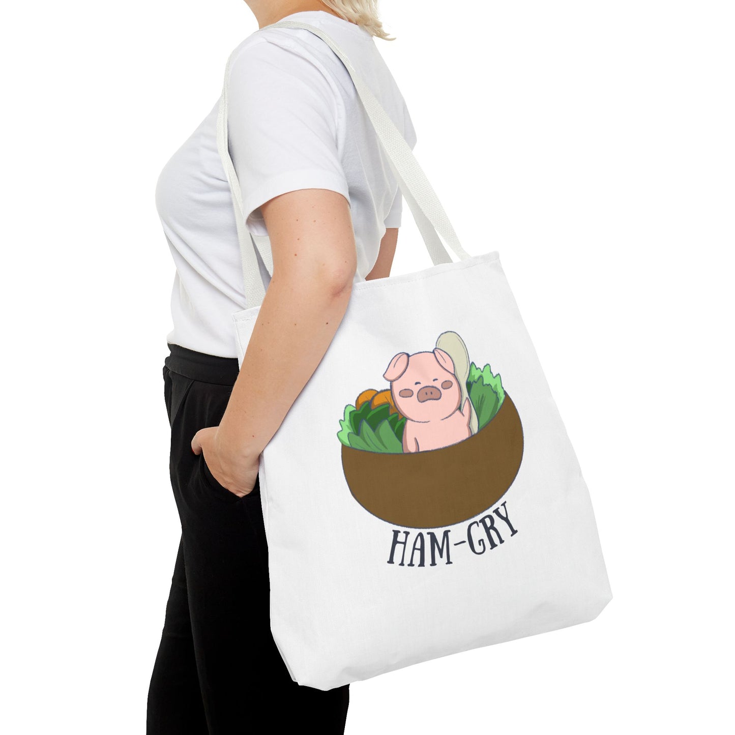 Ham-Gry Pig Pun Hand-Drawn Cartoon Tote Bag
