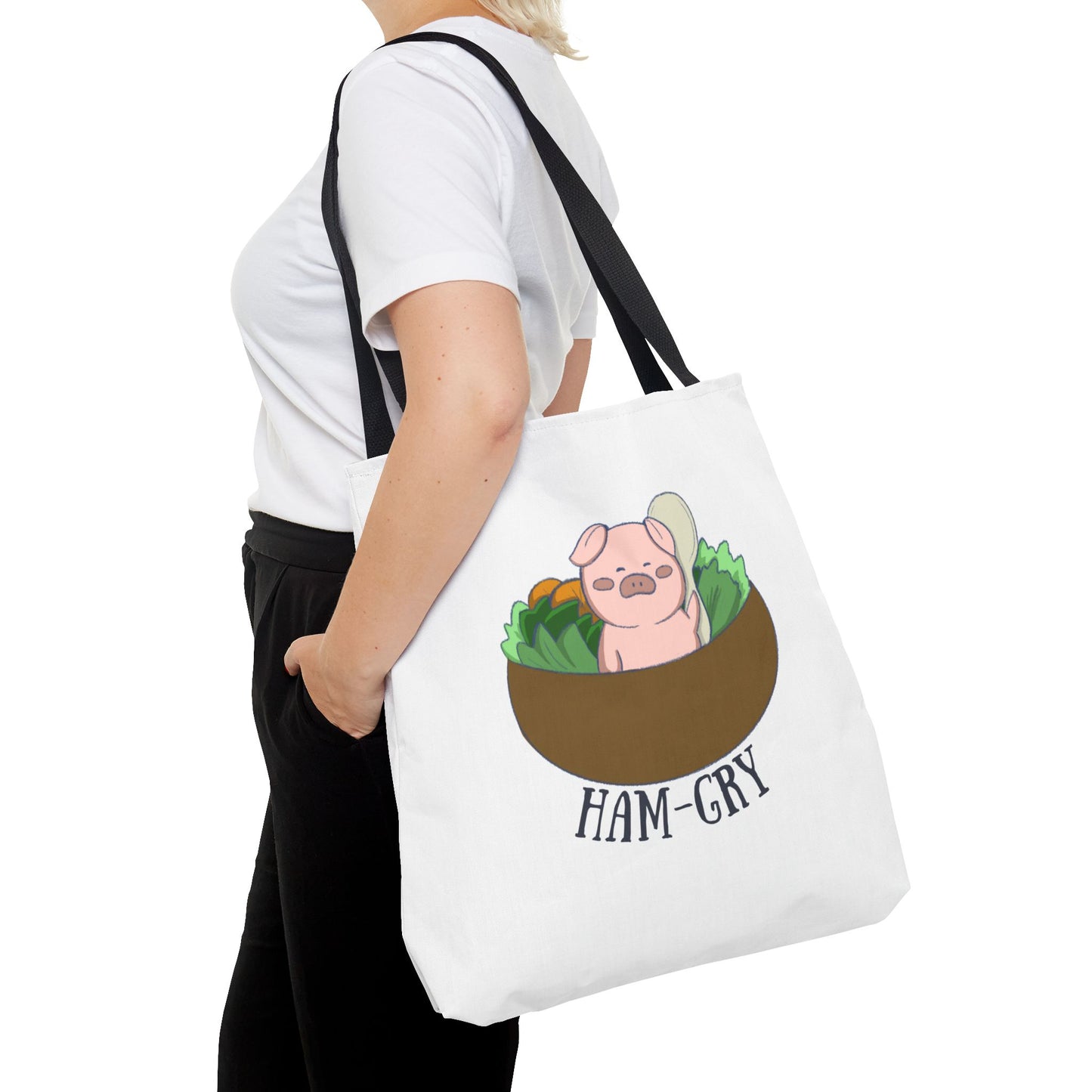Ham-Gry Pig Pun Hand-Drawn Cartoon Tote Bag