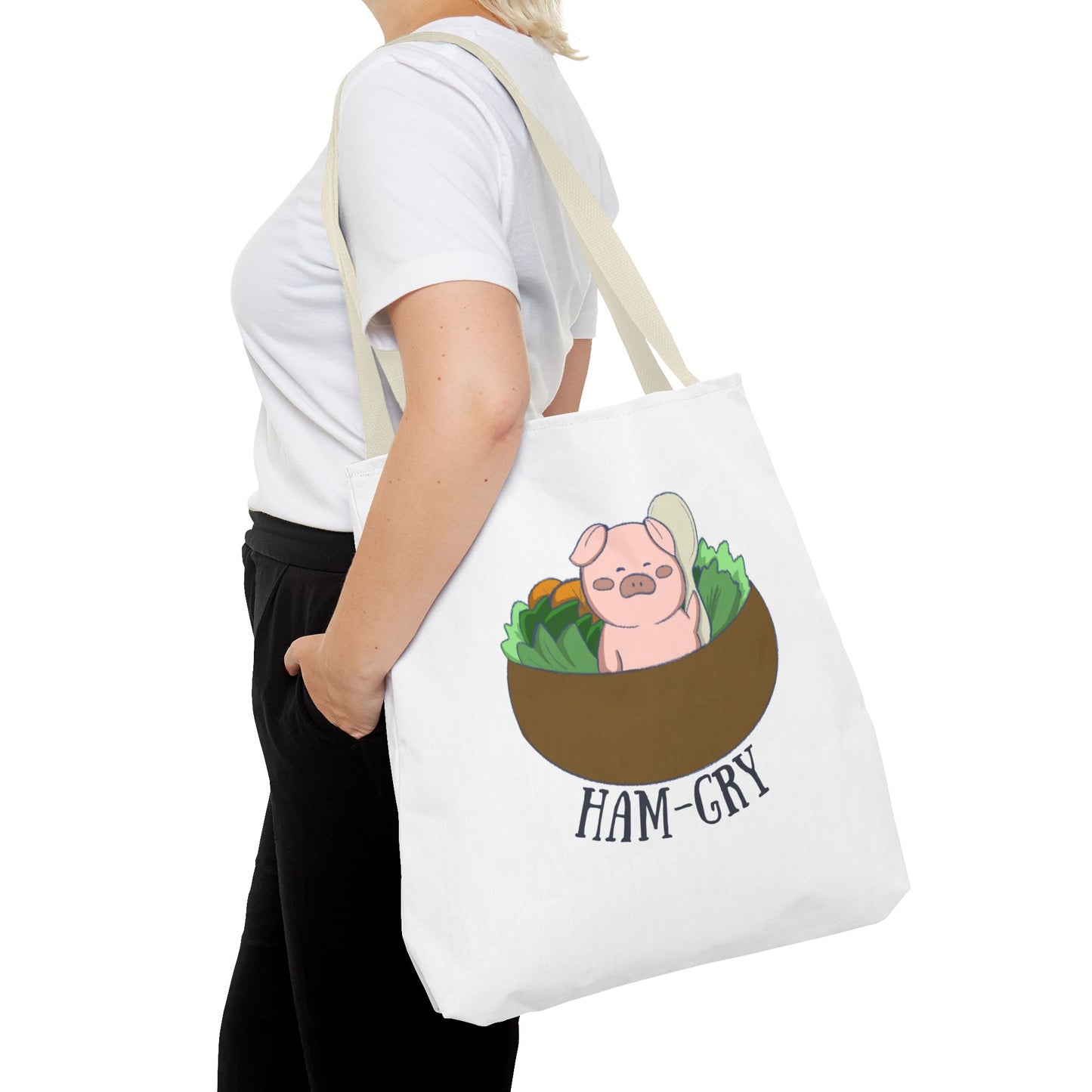 Ham-Gry Pig Pun Hand-Drawn Cartoon Tote Bag