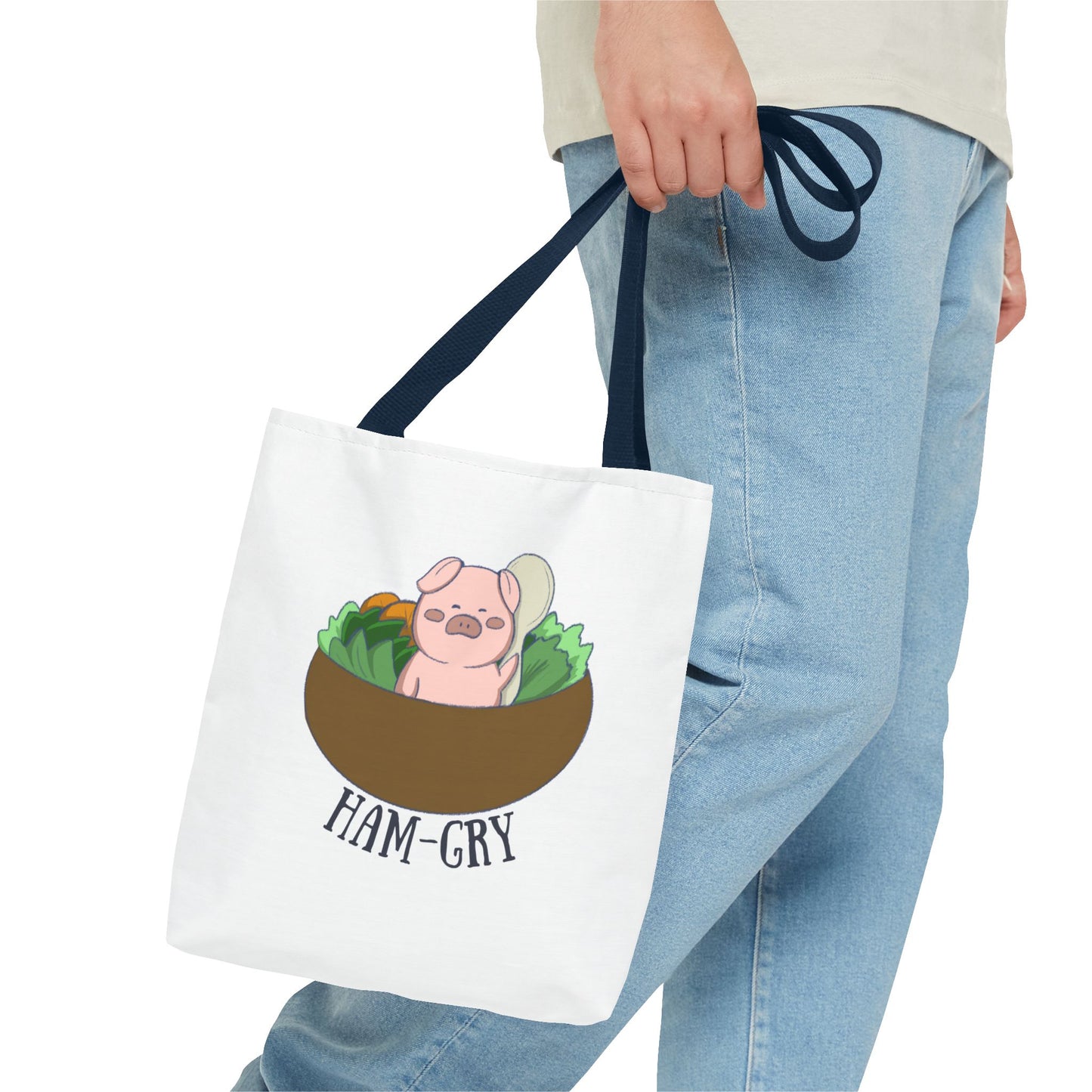 Ham-Gry Pig Pun Hand-Drawn Cartoon Tote Bag