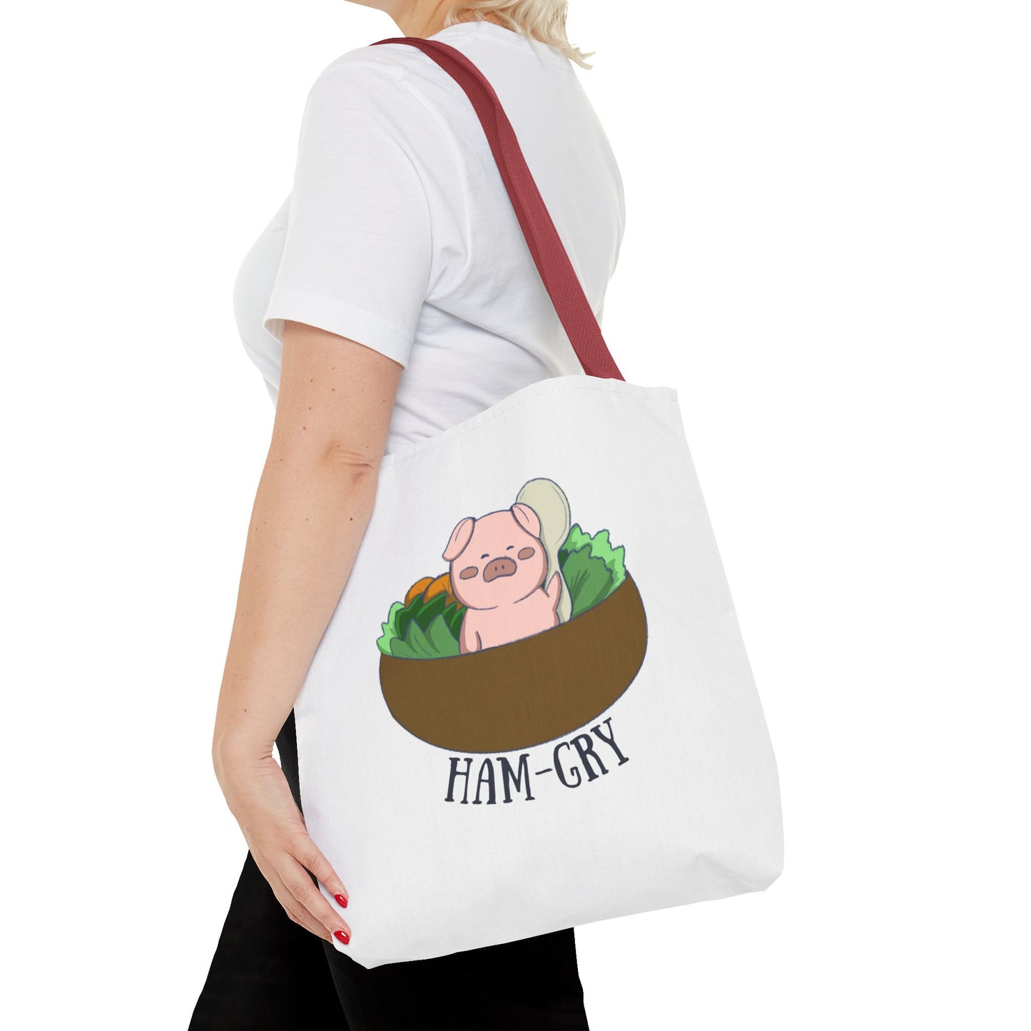 Ham-Gry Pig Pun Hand-Drawn Cartoon Tote Bag