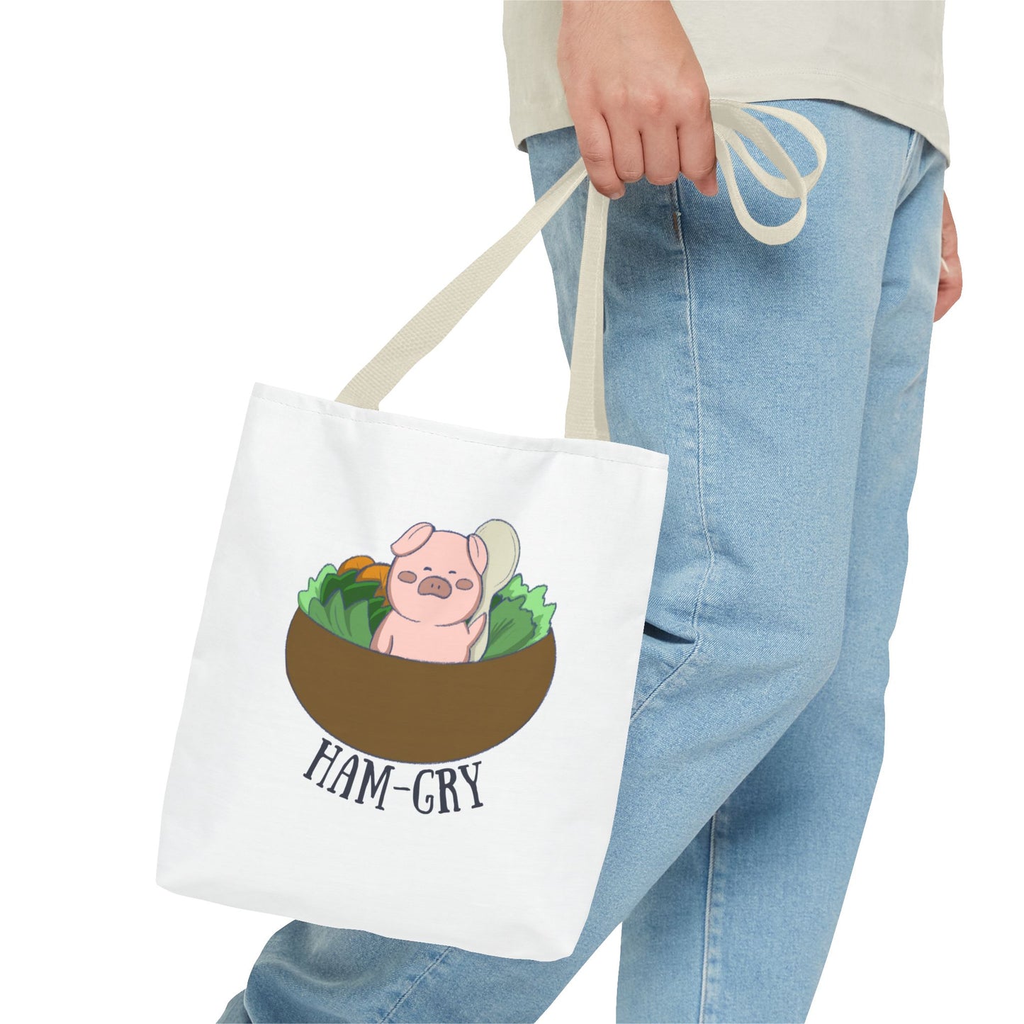 Ham-Gry Pig Pun Hand-Drawn Cartoon Tote Bag
