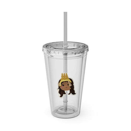 Khmer Apsara Hand Drawn Cartoon Tumbler with Straw, 16 oz