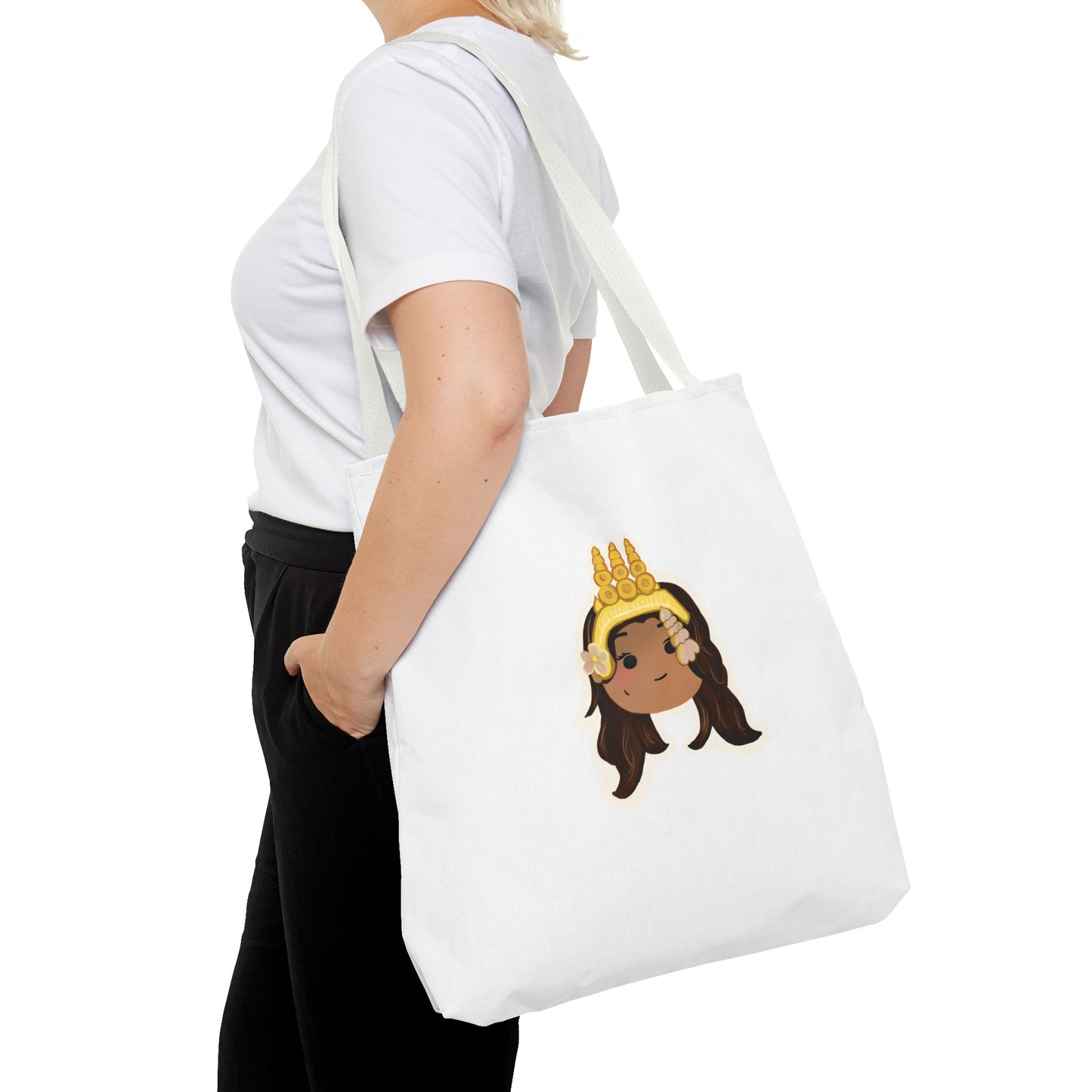 Khmer Apsara Hand-Drawn Cartoon Cotton Canvas Tote Bag 2.0 by ArtfulErica