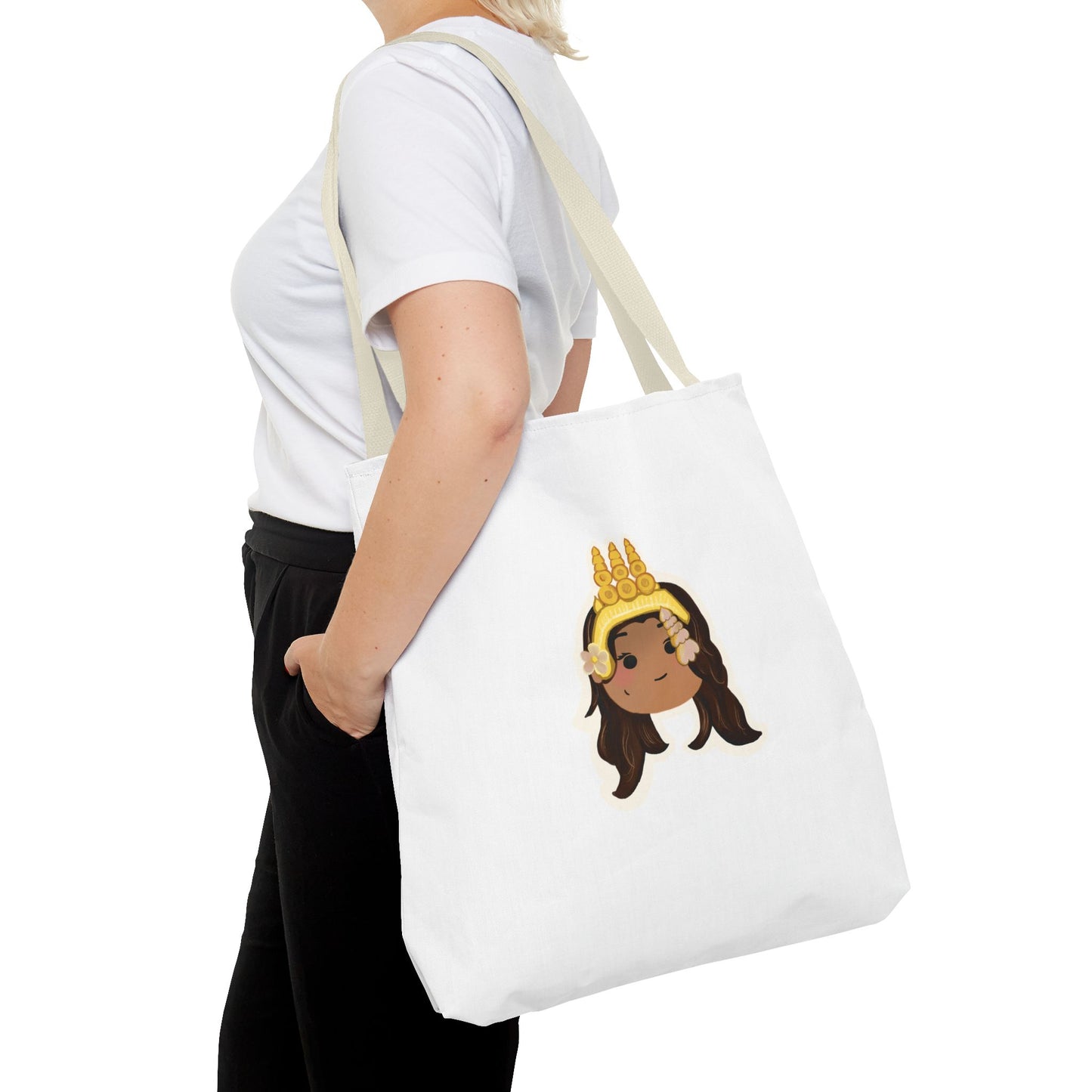 Khmer Apsara Hand-Drawn Cartoon Cotton Canvas Tote Bag 2.0 by ArtfulErica