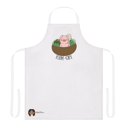 Ham-Gry Pig Pun Hand-Drawn Cartoon Apron