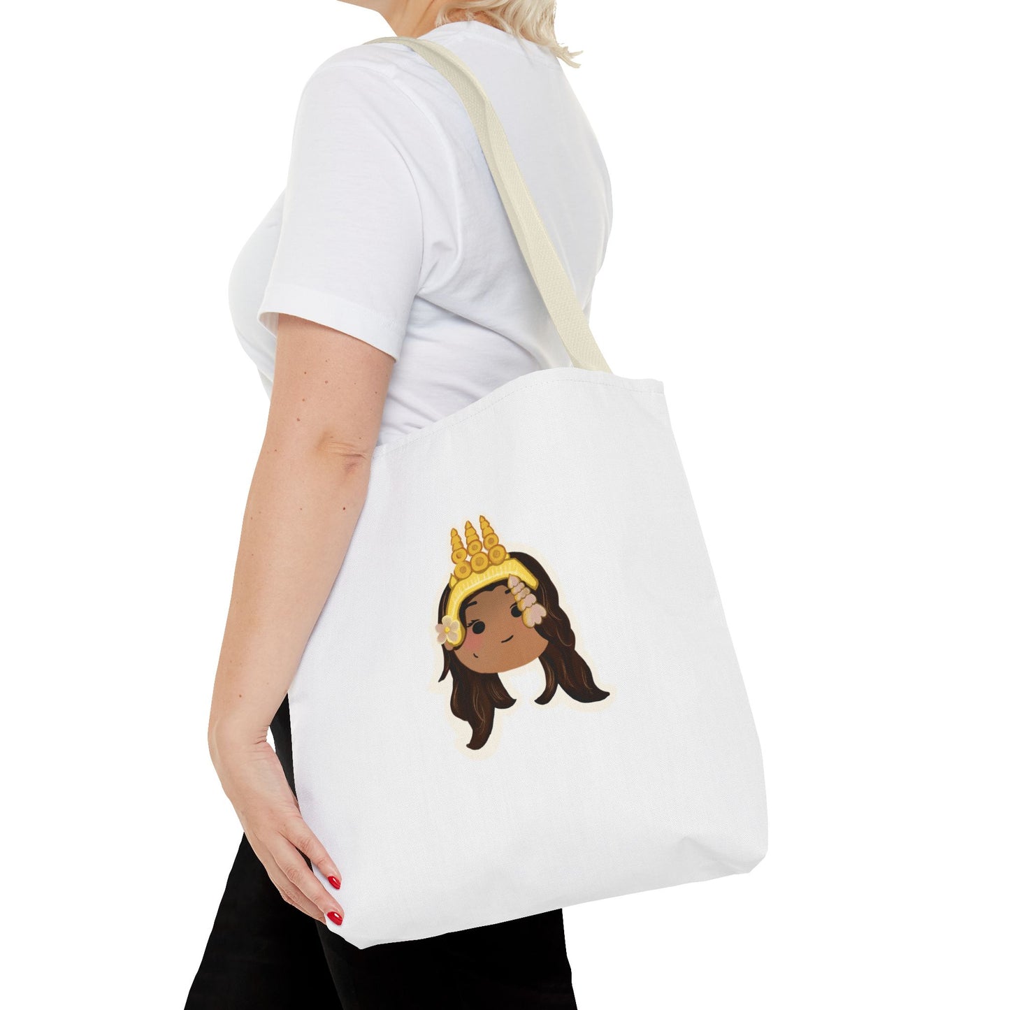 Khmer Apsara Hand-Drawn Cartoon Cotton Canvas Tote Bag 2.0 by ArtfulErica