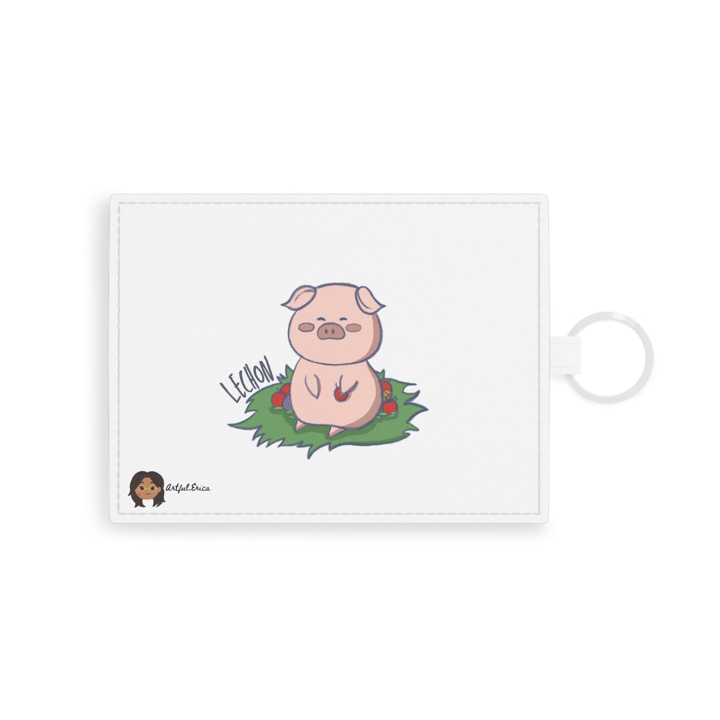 Filipino Pig Pun Lechon Hand-drawn Cartoon Leather Card Holder