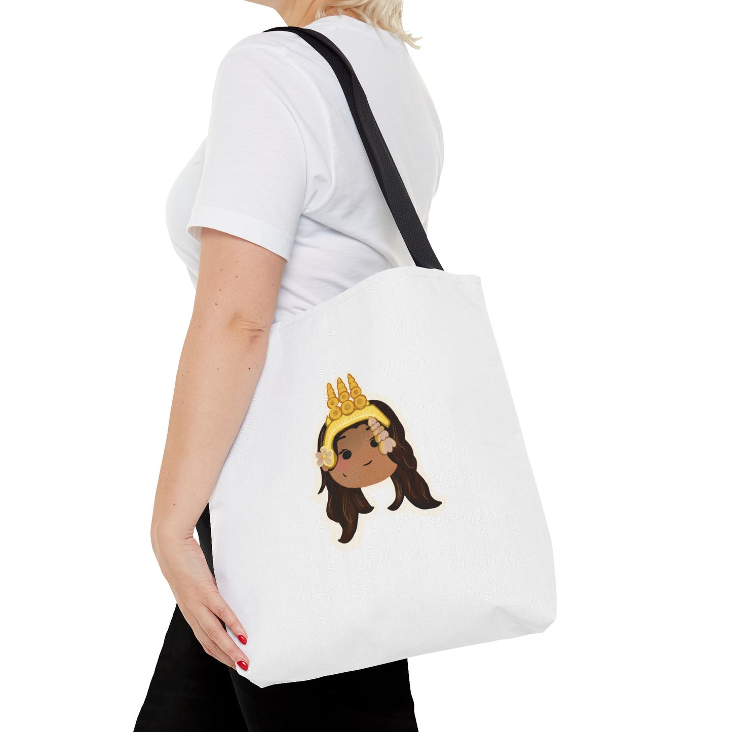 Khmer Apsara Hand-Drawn Cartoon Cotton Canvas Tote Bag 2.0 by ArtfulErica