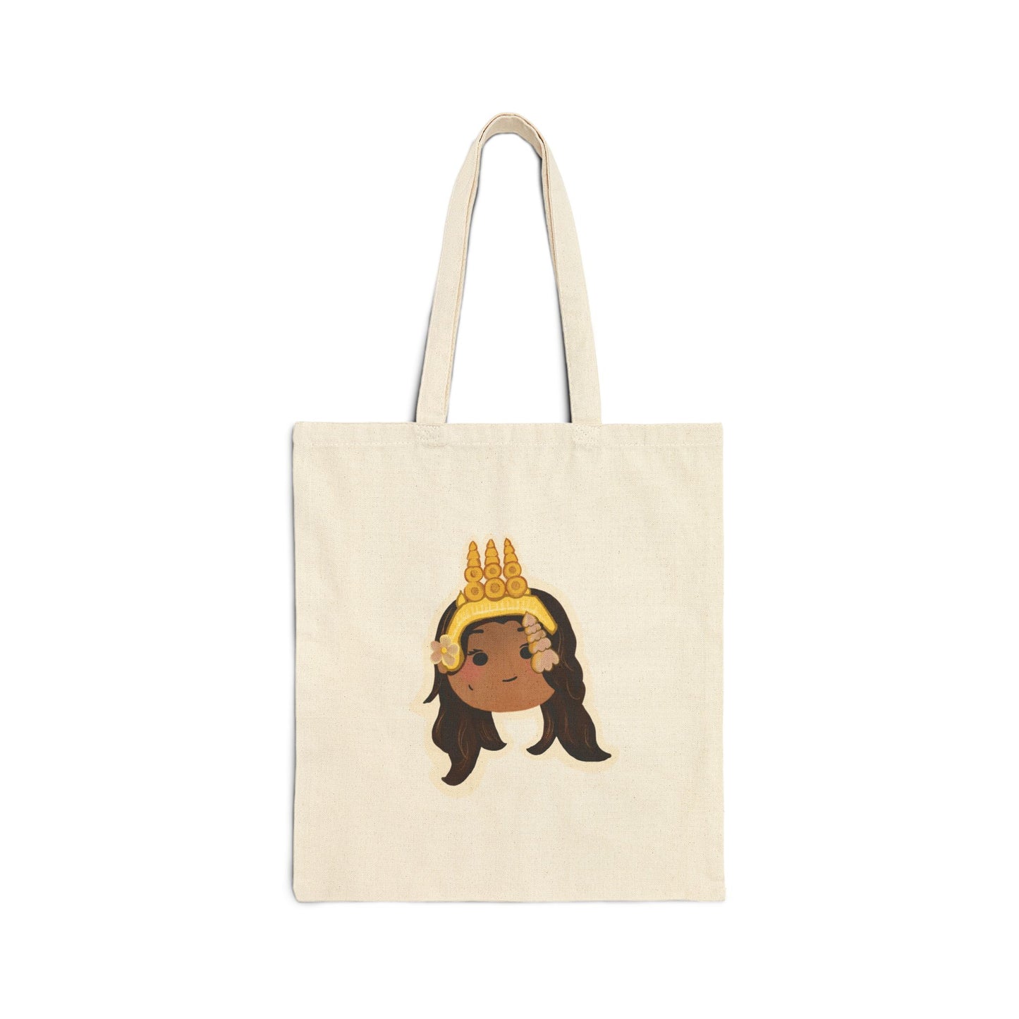 Khmer Apsara Hand-Drawn Cartoon Cotton Canvas Tote Bag by ArtfulErica