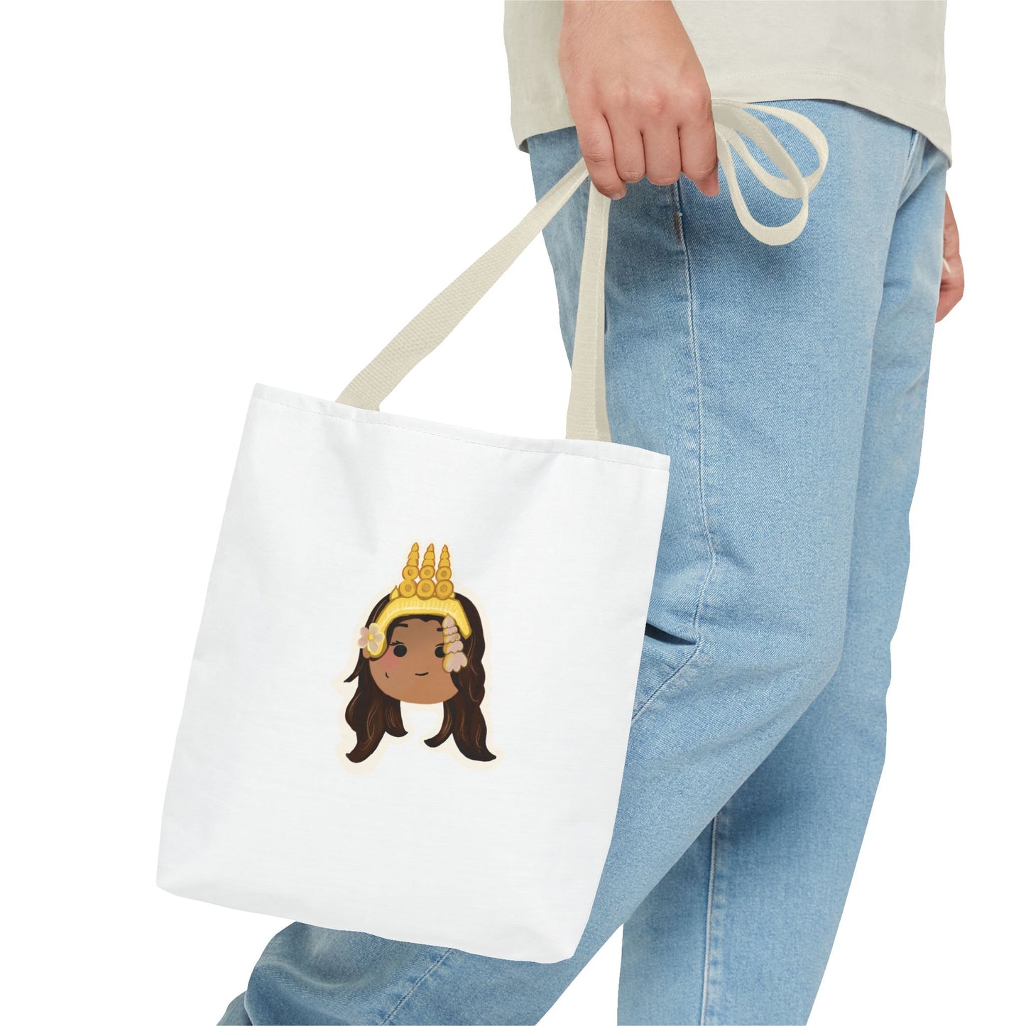 Khmer Apsara Hand-Drawn Cartoon Cotton Canvas Tote Bag 2.0 by ArtfulErica