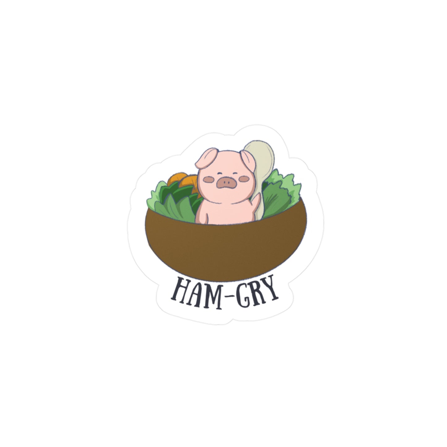 Ham-Gry Pig Pun Hand-Drawn Cartoon Sticker